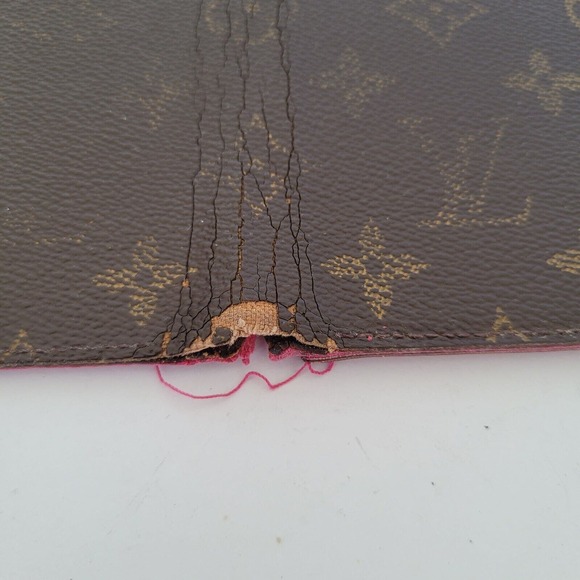 LOUIS VUITTON LV Iphone X phone Card Case Leather Brown Pink Monogram Bifold - Picture 7 of 11